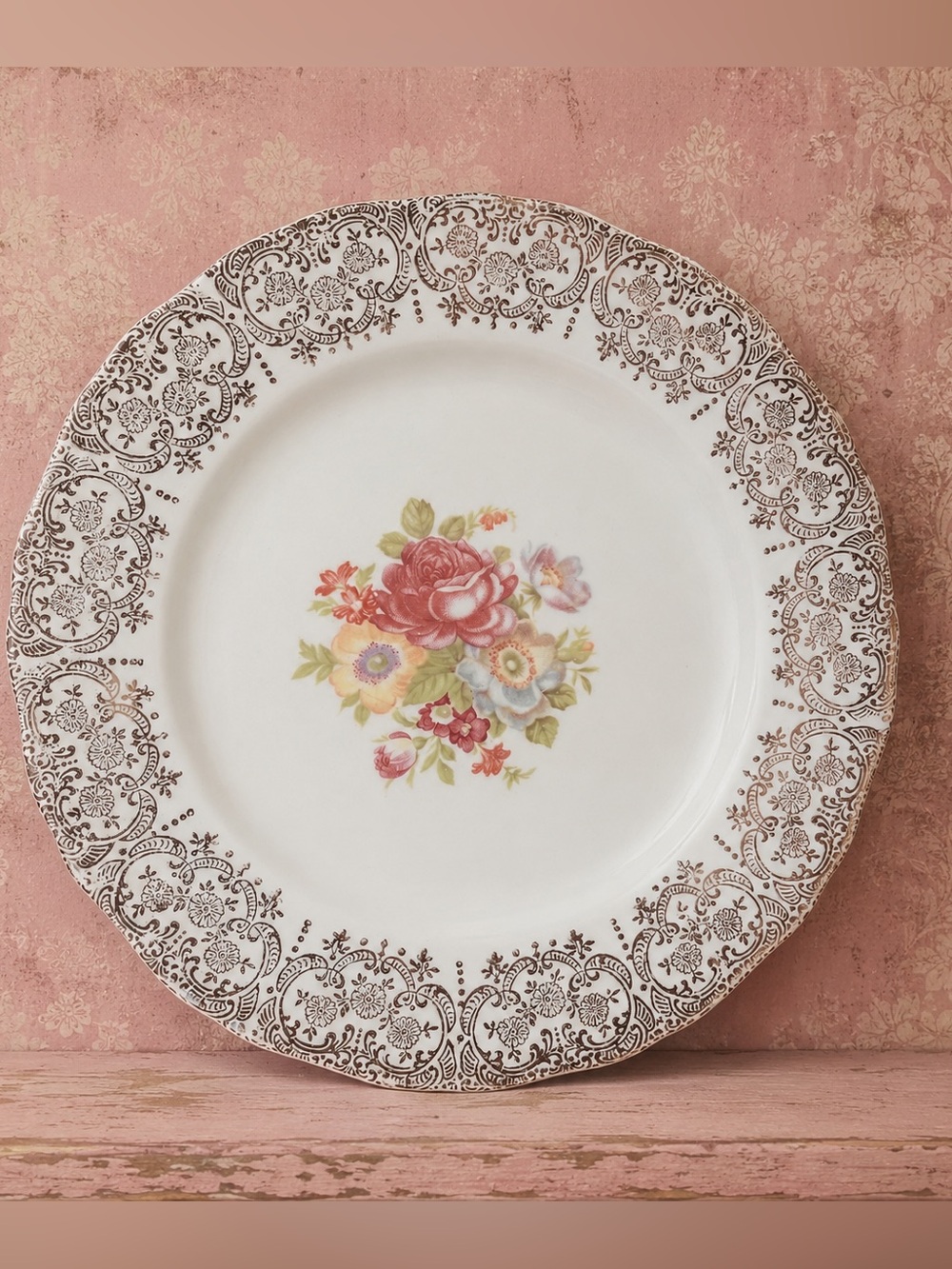 Vintage Floral and Gilt Salad Plate
